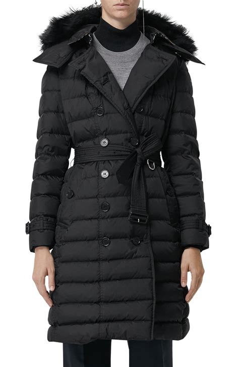 burberry dalmerton fur-trimmed belted quilted-down coat|Burberry Dalmerton Down Puffer Coat .